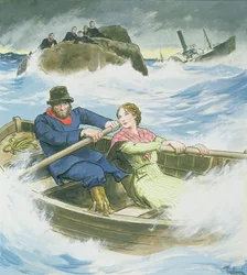 Grace Darling (1815-41) und ihr Vater retten Überlebende des gestrandeten Dampfschiffs 